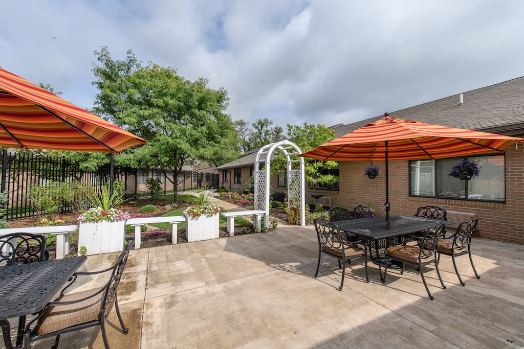 senior living patio at The Inn at Belden Village